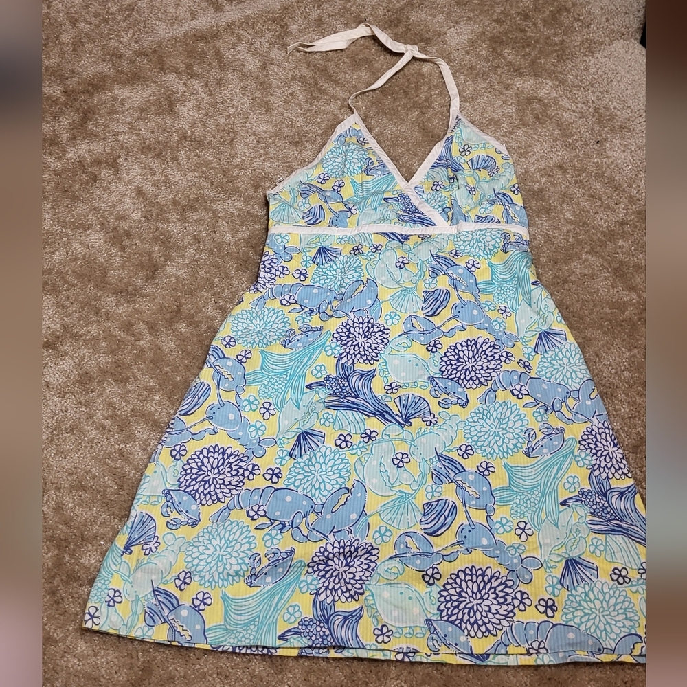 Lilly Pulitzer Backless Dress in Blue and Yellow
